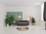 5' Blue And Orange Abstract Round Rug
