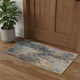 2' X 4' Blue And Beige Abstract Power Loom Non Skid Area Rug