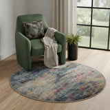 4' Blue And Ivory Abstract Round Rug
