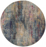 5' Blue And Ivory Abstract Round Rug