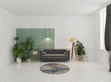 5' Blue And Ivory Abstract Round Rug