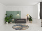 8' Blue And Ivory Abstract Round Rug