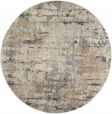 8' Beige And Ivory Abstract Distressed Round Rug