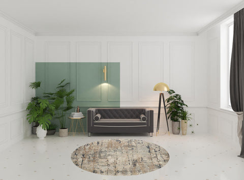 8' Beige And Ivory Abstract Distressed Round Rug