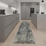 2' X 8' Blue And Beige Abstract Power Loom Distressed Non Skid Runner Rug