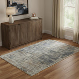 4' X 6' Blue And Beige Abstract Power Loom Distressed Non Skid Area Rug