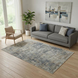 5' X 7' Blue And Beige Abstract Power Loom Distressed Non Skid Area Rug