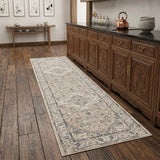 2' X 8' Beige And Grey Oriental Power Loom Non Skid Runner Rug