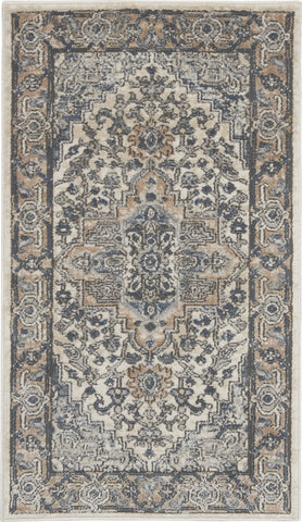 2' X 4' Ivory And Grey Oriental Non Skid Area Rug