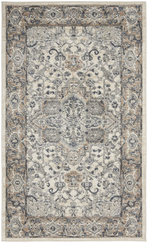 3' X 5' Ivory And Grey Oriental Power Loom Non Skid Area Rug