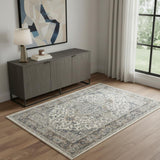 4' X 6' Ivory And Grey Oriental Power Loom Non Skid Area Rug