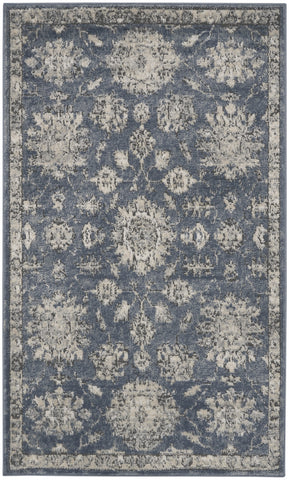 3' X 5' Blue And Beige Oriental Power Loom Non Skid Area Rug