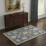 4' X 6' Blue and Beige Oriental Power Loom Non Skid Area Rug