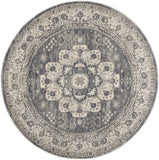 5' Gray And Ivory Oriental Distressed Round Rug