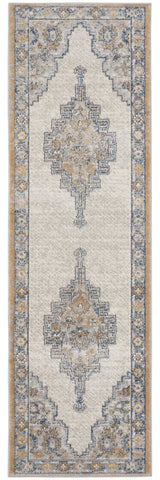 2' X 8' Grey And Light Blue Oriental Power Loom Non Skid Runner Rug