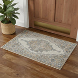 3' X 5' Grey And Light Blue Oriental Power Loom Non Skid Area Rug
