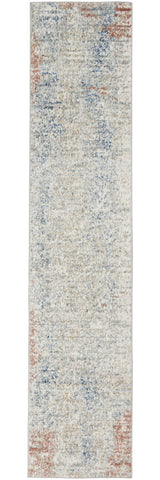 2' X 8' Ivory Abstract Power Loom Distressed Non Skid Runner Rug