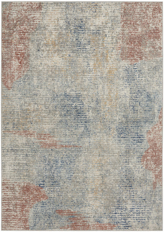 5' X 7' Ivory Abstract Power Loom Distressed Non Skid Area Rug