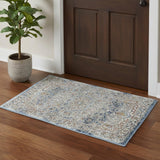 2' X 4' Ivory And Blue Oriental Power Loom Non Skid Area Rug