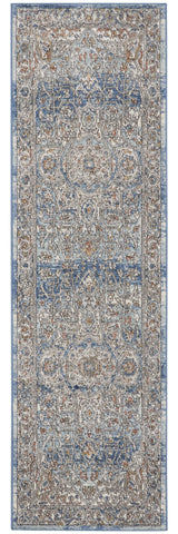 2' X 8' Ivory And Blue Oriental Power Loom Non Skid Runner Rug