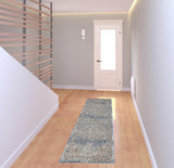 2' X 8' Ivory And Blue Oriental Power Loom Non Skid Runner Rug