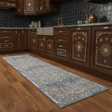 2' X 8' Ivory And Blue Oriental Power Loom Non Skid Runner Rug