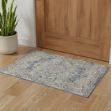 3' X 5' Ivory And Blue Oriental Power Loom Non Skid Area Rug