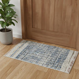2' X 4' Blue Abstract Power Loom Distressed Non Skid Area Rug