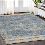 5' X 7' Blue Abstract Power Loom Distressed Non Skid Area Rug