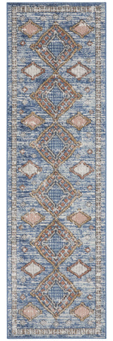 2' X 8' Blue Southwestern Power Loom Non Skid Runner Rug