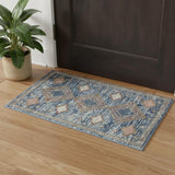 3' X 5' Blue Southwestern Power Loom Non Skid Area Rug