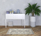 3' X 5' Ivory Grey And Blue Southwestern Power Loom Non Skid Area Rug