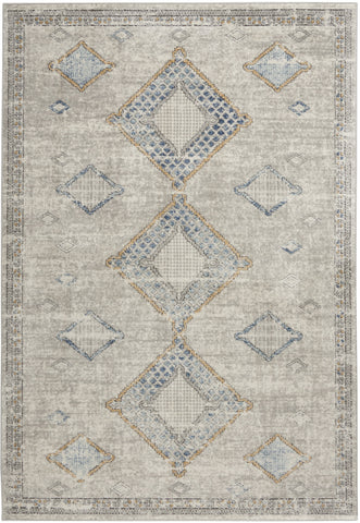 5' X 7' Ivory Grey And Blue Southwestern Power Loom Non Skid Area Rug