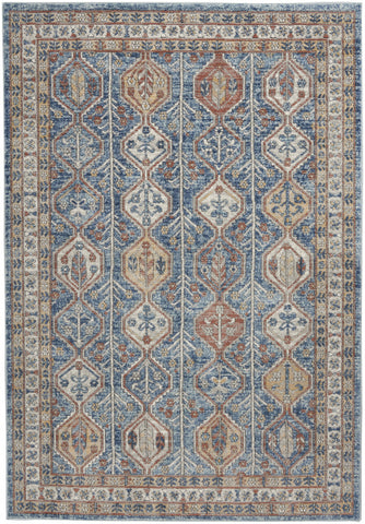 4' X 6' Blue Southwestern Power Loom Non Skid Area Rug