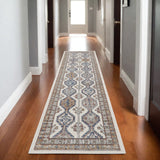 2' X 8' Grey Southwestern Power Loom Non Skid Runner Rug