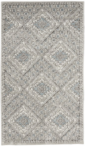 2' X 4' Grey Ivory And Blue Southwestern Power Loom Non Skid Area Rug