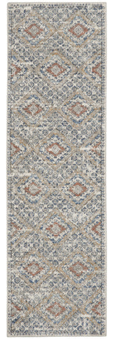 2' X 8' Grey Ivory And Blue Southwestern Power Loom Non Skid Runner Rug