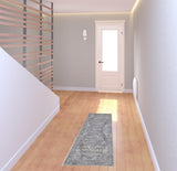 6' Gray And Blue Oriental Distressed Washable Runner Rug