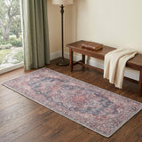 2' X 6' Red Oriental Power Loom Distressed Washable Runner Rug