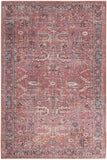 5' X 7' Pink And Blue Oriental Distressed Washable Area Rug