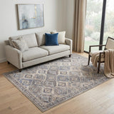 5' X 7' Ivory Latte Oriental Power Loom Distressed Washable Area Rug