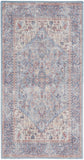 2' X 4' Blue Oriental Power Loom Distressed Washable Area Rug