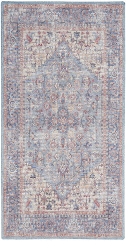 2' X 4' Blue Oriental Power Loom Distressed Washable Area Rug