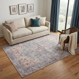 5' X 7' Blue Oriental Power Loom Distressed Washable Area Rug