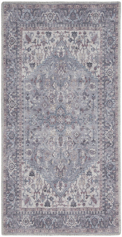 2' X 4' Grey Oriental Power Loom Distressed Washable Area Rug