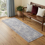 2' X 6' Grey Oriental Power Loom Distressed Washable Runner Rug