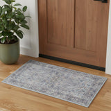 2' X 4' Light Grey And Blue Oriental Power Loom Distressed Washable Area Rug