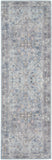 2' X 6' Light Grey And Blue Oriental Power Loom Distressed Washable Runner Rug