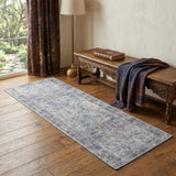2' X 6' Light Grey And Blue Oriental Power Loom Distressed Washable Runner Rug