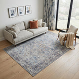5' X 7' Light Grey And Blue Oriental Power Loom Distressed Washable Area Rug
